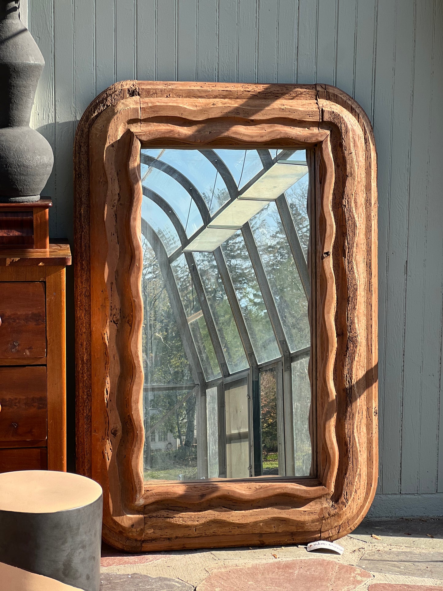 Undulating Carved Wood Vintage Mirror